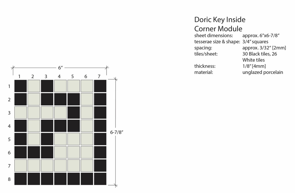 Doric Greek key border inside corner in White/Black - 3/4" squares