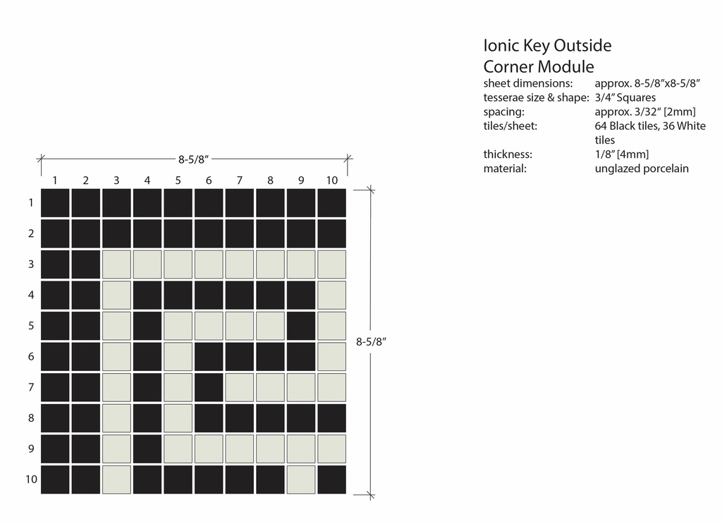 Ionic Greek key border outside corner in White/Black - 3/4" squares