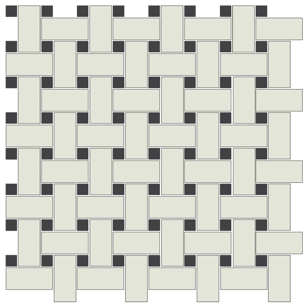 Basketweave mosaic in White/Black - 1" x 2" rectangle