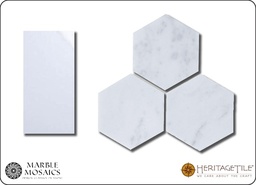 [XKMMH3HA] Honed marble 3&quot; hexagon Sample Card in 'Carrara White'