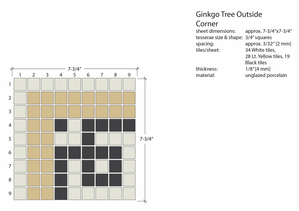 Ginkgo Tree Outside Corner - 3/4" square