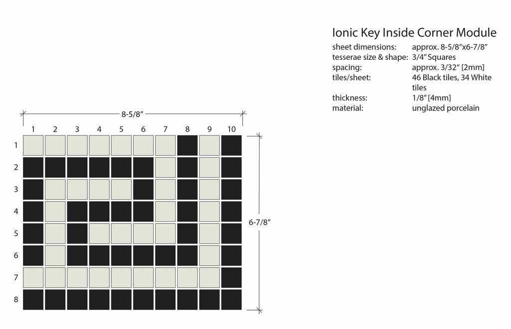 Ionic Greek key border inside corner in White/Black - 3/4&quot; squares