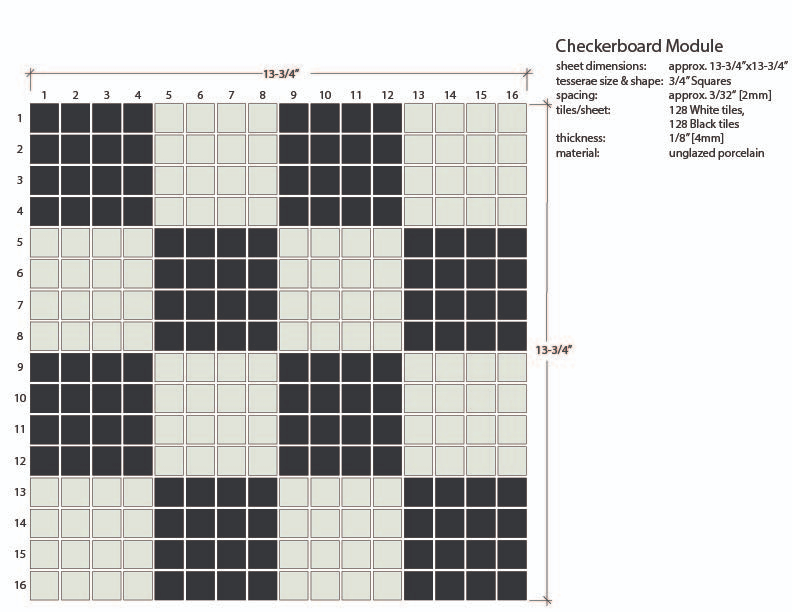 checkerboard mosaic in White/Black - 3/4" squares