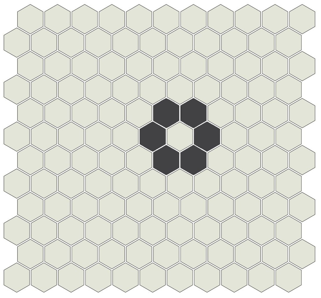 Black Daisy Pattern - 1"Hex in White background
