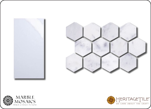 Honed marble 1-1/4&quot; hexagon Sample Card in 'Carrara White'