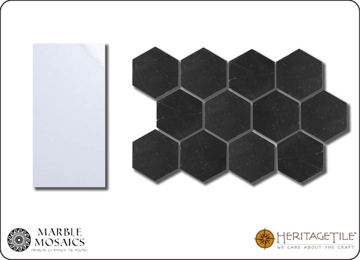 Honed marble 1-1/4&quot; hexagon Sample Card in 'Jet Black'