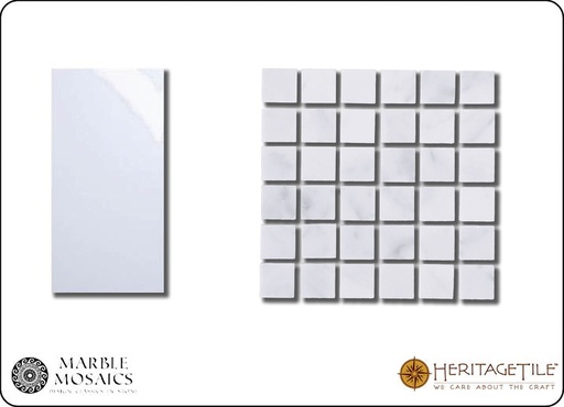 Honed marble 5/8&quot; square Sample Card in 'Carrara White'