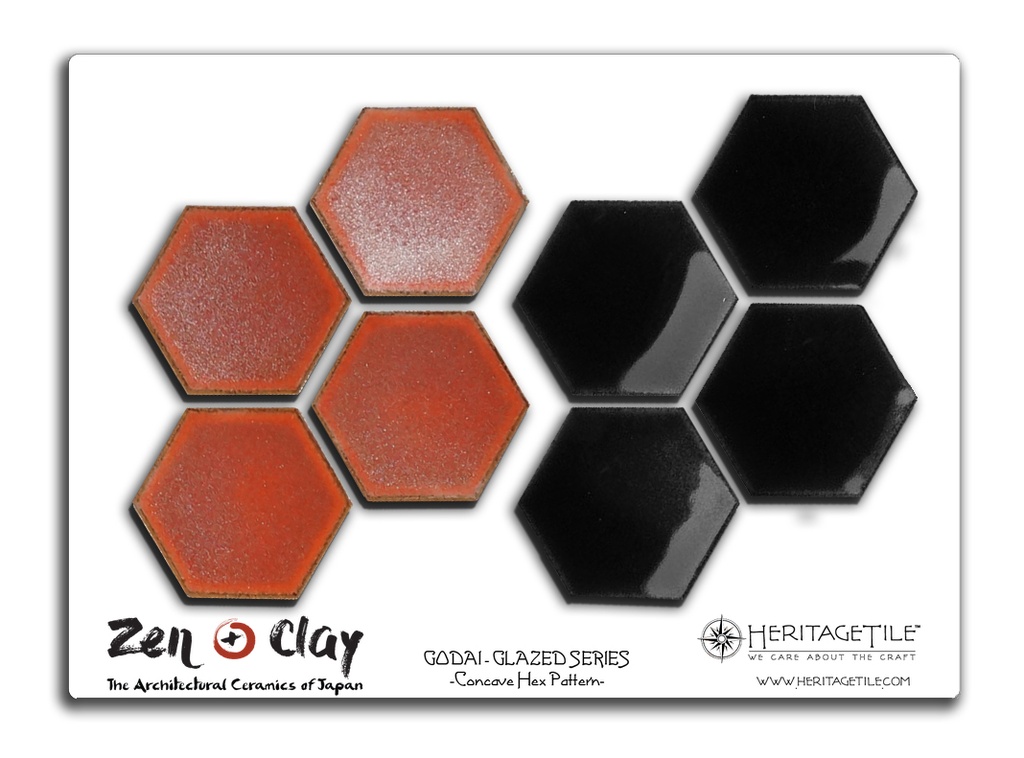 Sample Card - Godai Glazed Concave Hex (Plum Red and Gloss Black)